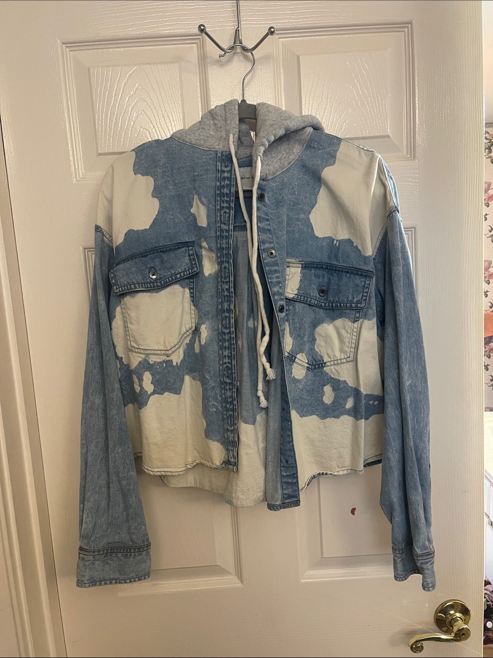 American Eagle Outfitters Bleached Denim Top with Grey Hoodie